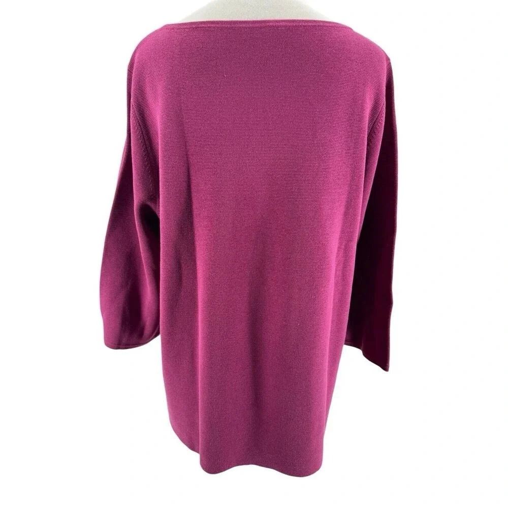 Eileen Fisher Women's Berry Pink Silk Organic Cotton 3/4 Sleeve Sweater Large